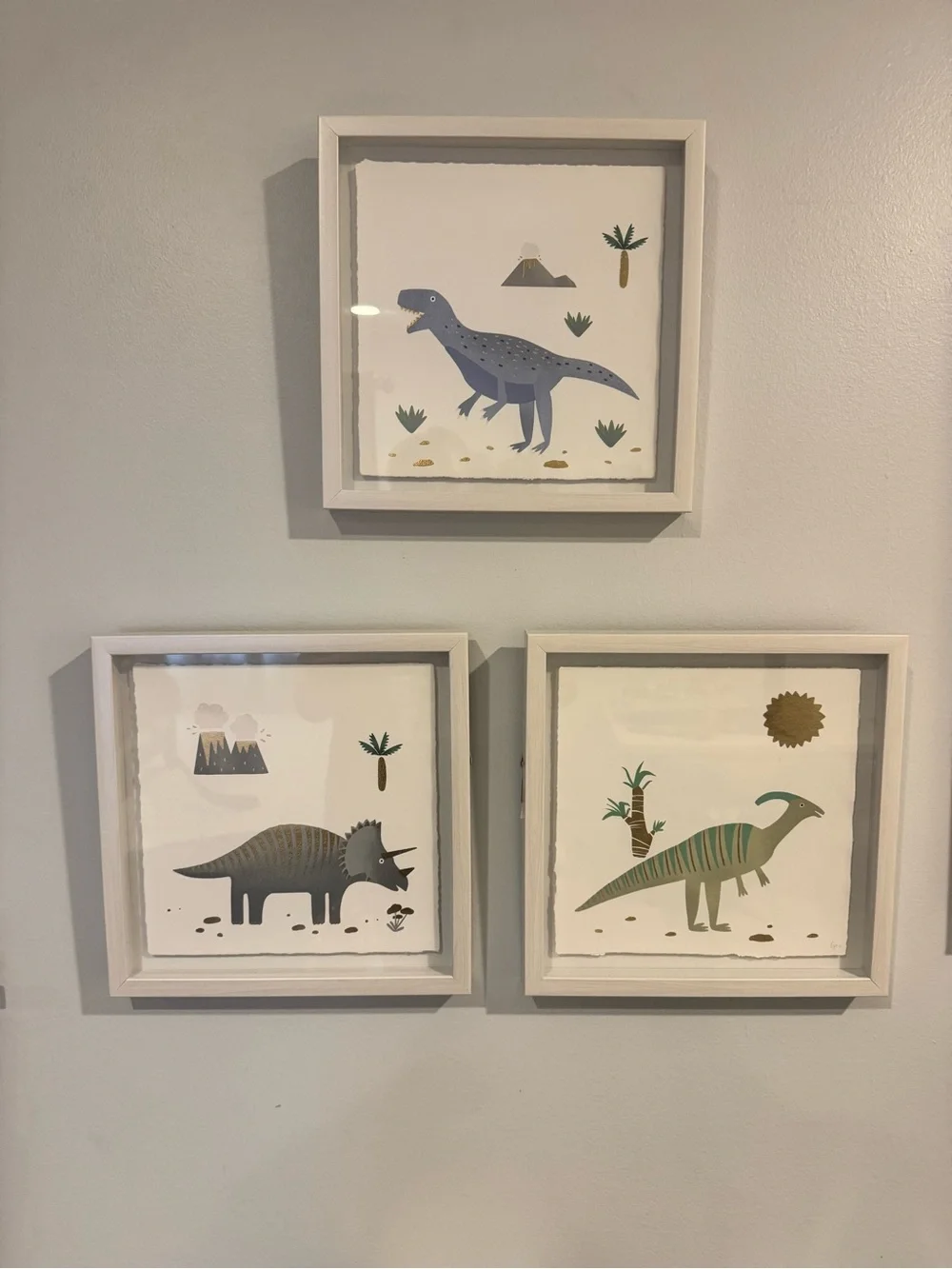 Set of 3 Framed Dinosaur Prints | Kids Nursery Decor | Dinosaur Wall Art